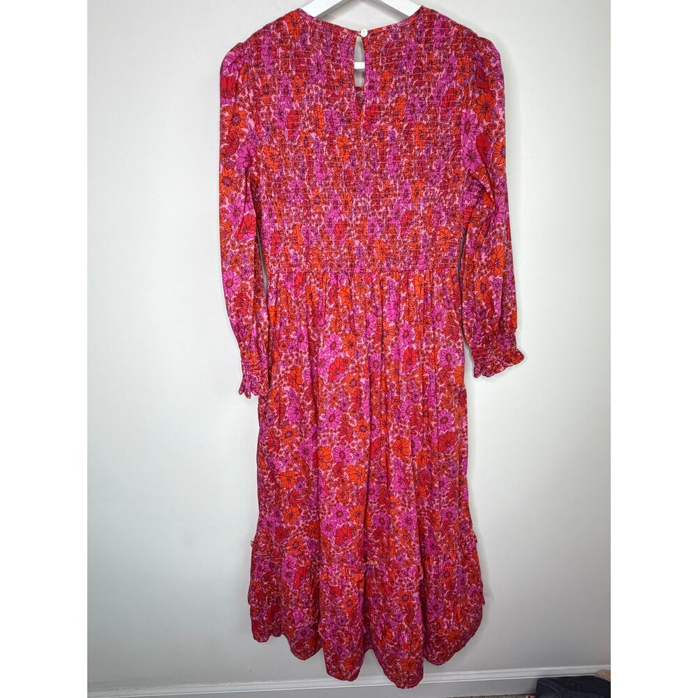 Pink City Prints Poppy Isabel Classic Smocked Floral Midi A-Line Dress Pink S - Picture 6 of 11